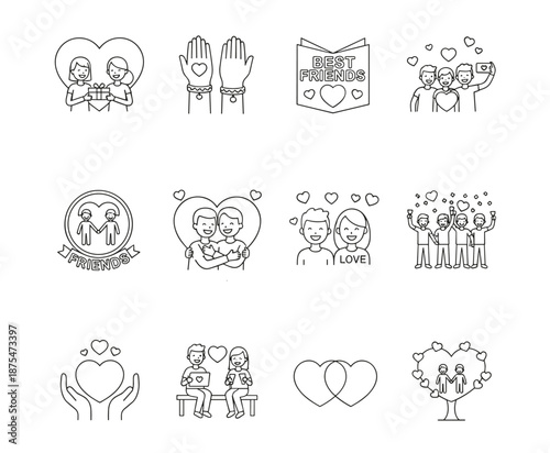 Friendship and love outlined icons set