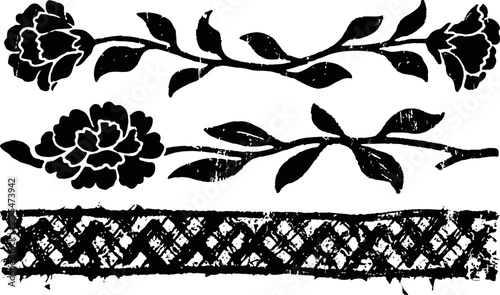 vintage floral decorative borders with roses and grunge textured design elements