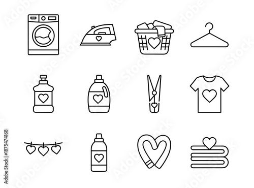 Laundry and ironing line icons set