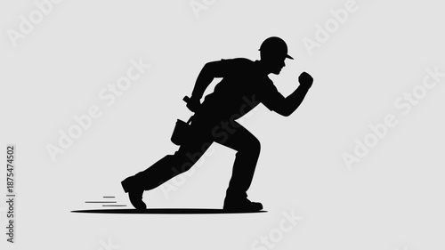 Silhouette of a man running with briefcase