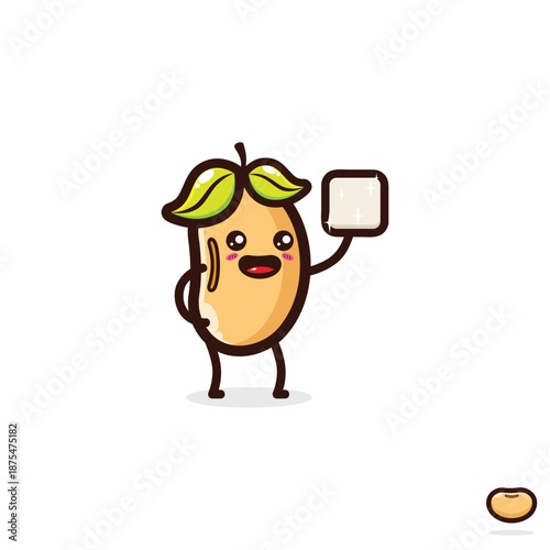 cute soybeans holding cartoon tofu