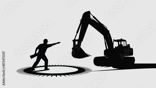 Construction worker operating heavy excavator machinery