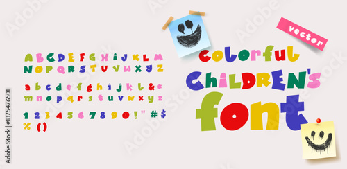 Cartoon kids font alphabet with fun playful bold letters. Youthful vector typography for children design, posters, games, education, birthday parties, logos, branding and creative playful projects.