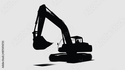 Black silhouette of an excavator on a construction site