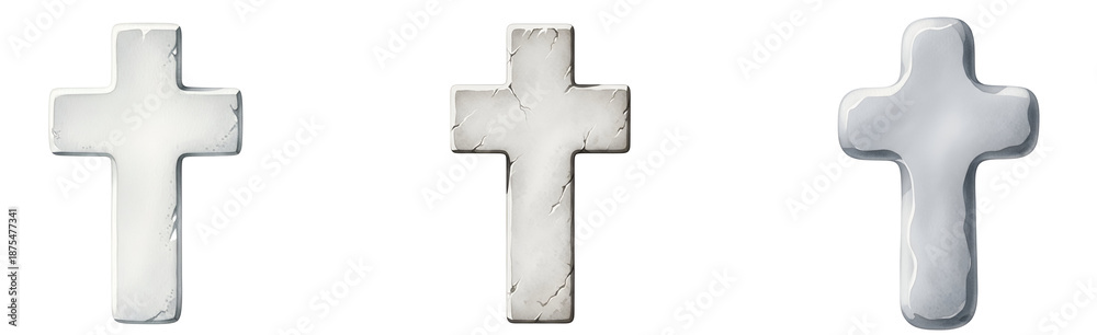 Fototapeta premium Three white crosses on transparent background