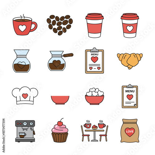 Cute and colorful food and drink-themed icons set