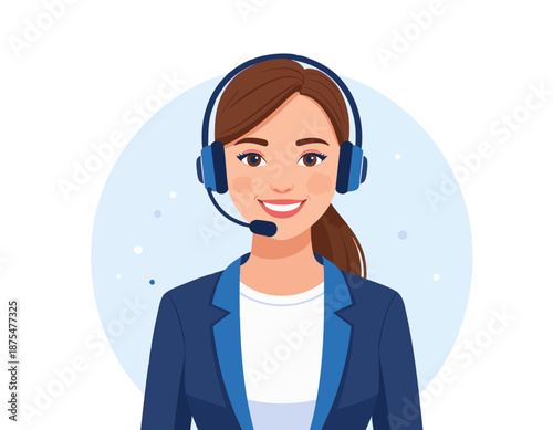 flat vector illustration of a friendly customer service agent wearing headset_