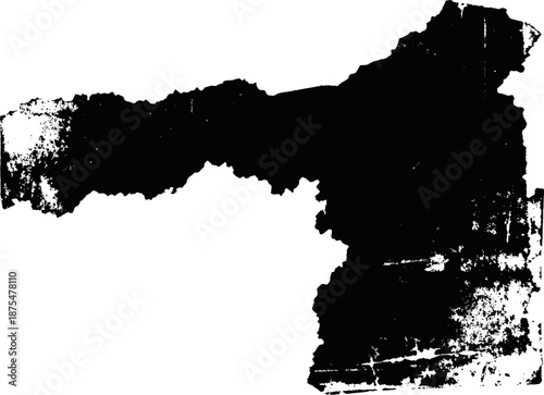 Grunge textured black ink blot with rough uneven edges on white background