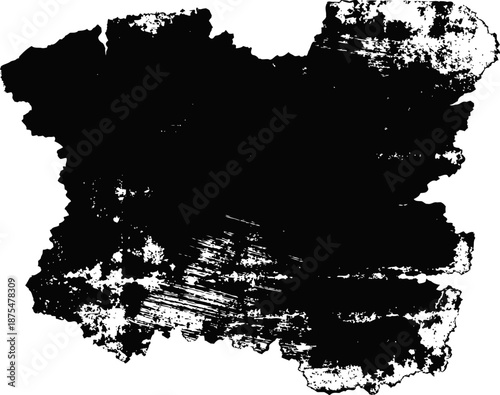 Grunge black ink blot textured background with rough uneven edges and distressed effects