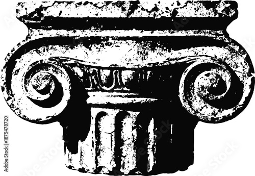Ionic column capital illustration classic ancient greek architectural ornament detail in black and white