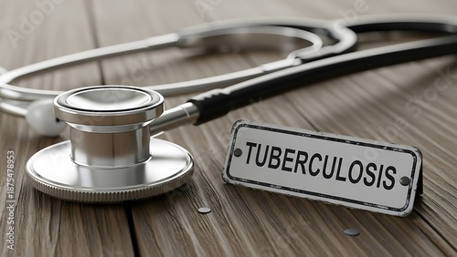 Stethoscope and Tuberculosis sign on wooden table, symbolizing medical care and health