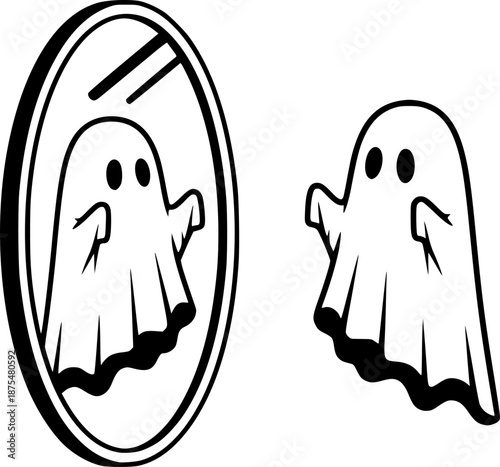 Haunted Mirror Ghost Silhouette Vector Illustration