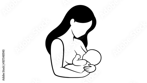 Flat vector illustration of breastfeeding mother feeding her baby, maternal care concept, soft pastel tones, minimal flat design, smooth shapes, isolated on white background, vector art