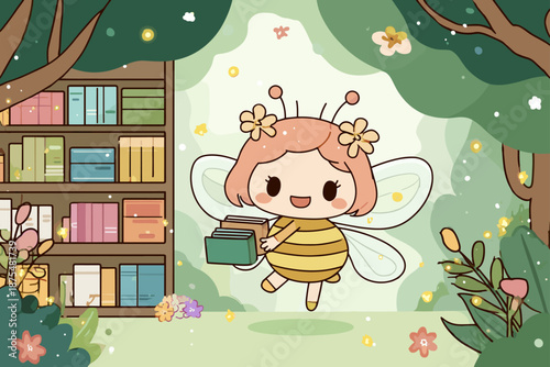 Whimsical Fairy in Enchanted Library Garden
