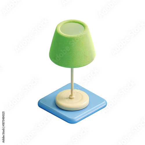 Isometric 3D rendering of a green lamp on a blue square base