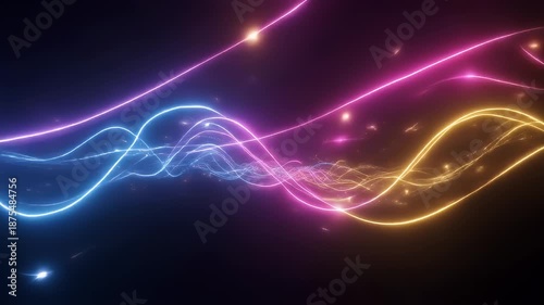 Abstract Neon Light Waves Flowing Energy Background Motion.