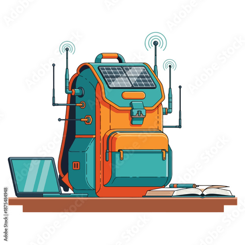 Solar powered backpack with laptop.