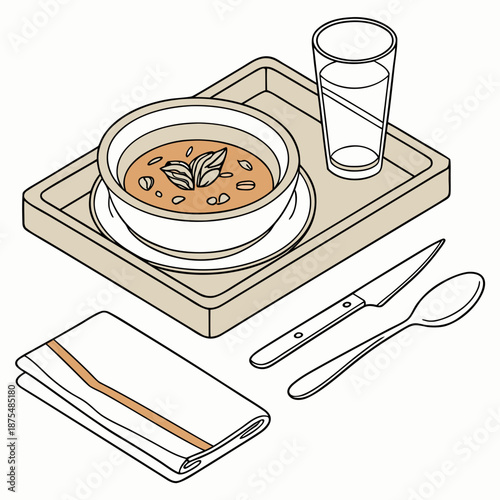 Restaurant Place Setting with Ceramic Dishes and Glassware