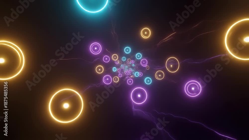 Abstract Neon Circles Tunnel Motion Background.