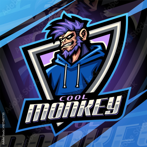 Cool monkey esport mascot logo design