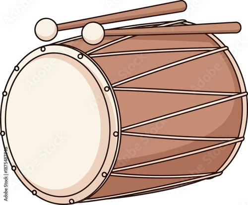 Simple Wooden Traditional Drum with Drumsticks for Musical Performance and Cultural Events