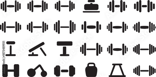 Black Dumbbell Icons on White Background