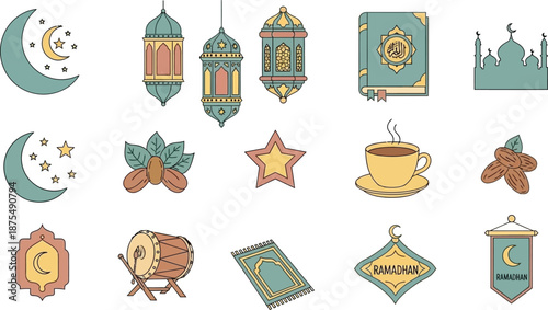 Ramadan and Islamic New Year Themed Decorative Icons Collection