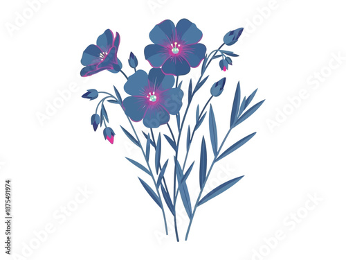 Dark blue flax floral vector illustration for elegant nature design