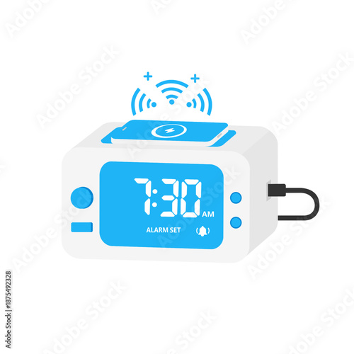 Digital alarm clock flat vector design on white background