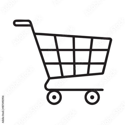 Black shopping cart icon on white background for e commerce and retail concepts