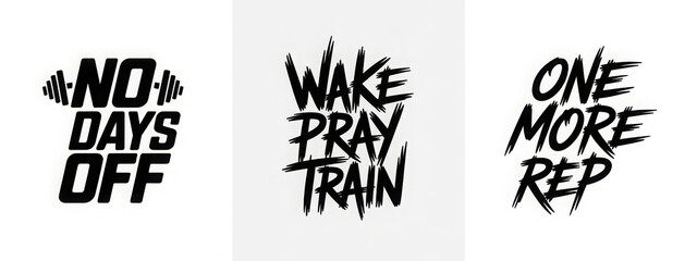 Gym motivation. Set of gym workout motivation graphics, logos, labels and badges. Typography lettering. 
