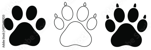 Different animal paw print icon set in vector format, showing various pet and wild animal footprints, ideal for veterinary graphics, nature education, wildlife tracking, branding