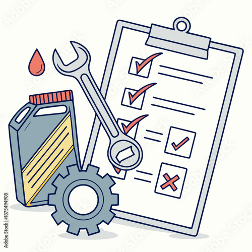 Machine Maintenance Wrench Oil Can Gear Vector Art