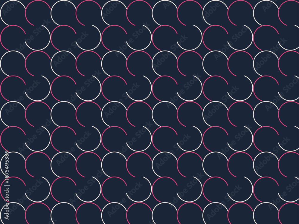 Obraz premium Seamless pattern of white and pink curved lines on dark blue background abstract