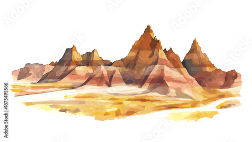 Badlands National Park. Badlands National Park hand drawn watercolor illustration