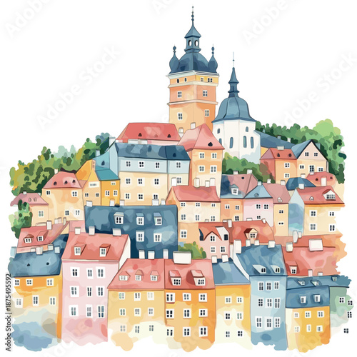 Cesky Krumlov. Cesky Krumlov watercolor vector illustration