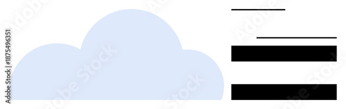 Light blue cloud with horizontal lines symbolizing data flow and black bars for data storage. Ideal for cloud computing, data management, networking, technology, digital services, connectivity