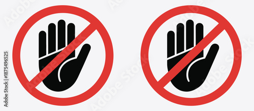 Do not enter prohibition sign with hand stop symbol and no entry restriction sign, flat style warning illustration on transparent background, suitable for security, restricted areas, traffic control, 