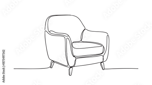 Minimalist continuous line drawing of an armchair on a white background, perfect for interior design, furniture concepts, or artistic representations.