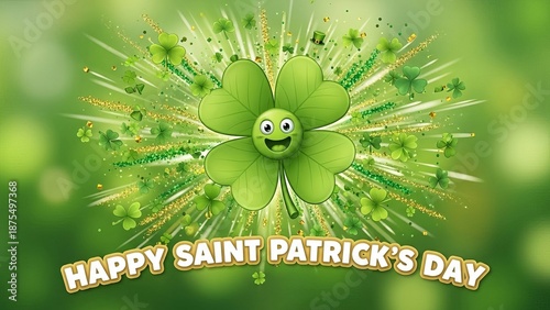 Happy saint patrick's day with a smiling shamrock