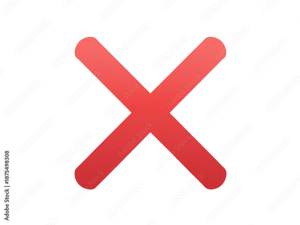 Fototapeta premium A bright red 'X' symbol on a clean white surface, ideal for indicating rejection or cancellation