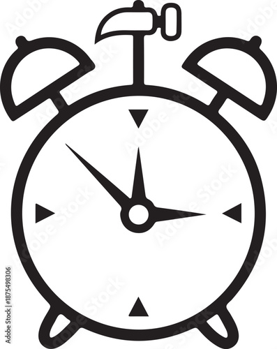 Black and white illustration of an old fashioned alarm clock on