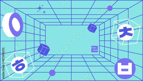 Empty Virtual Reality Metaverse Room with Grid Perspective, Futuristic Digital Space Background for VR Technology and Education SVG Illustration