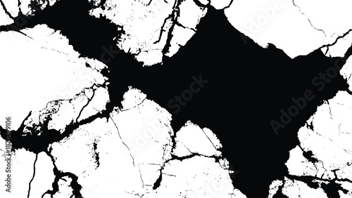 Cracked and damaged white surface with black areas  broken texture