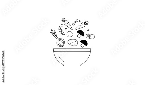 Veggie soup bowl modern vector icon for healthy food and nutrition design
