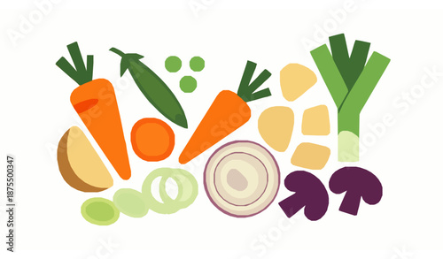 Fresh vegetable soup still life vector illustration in bowl isolated on white