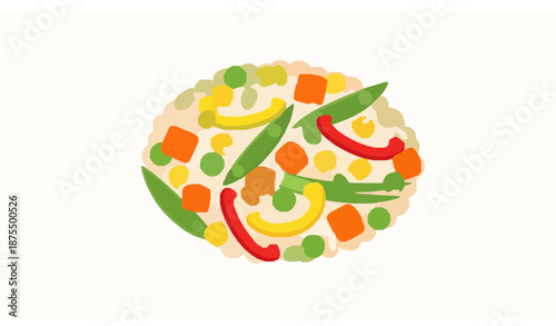 National Fried Rice Day flat vector illustration with healthy vegan vegetables on plate