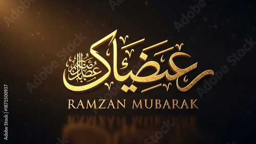 Ramzan Mubarak elegant gold Arabic calligraphy on black background