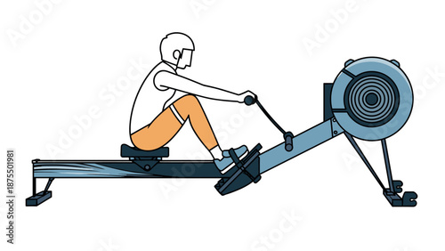 Person exercising on rowing machine in modern flat style design