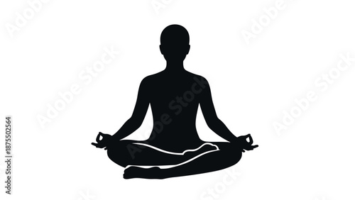 Silhouette of person in meditation pose on white background